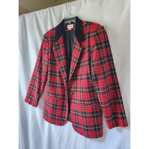 Vintage Potomac Red Tartan Plaid Blazer - Size 12 - Picture 3 of 8